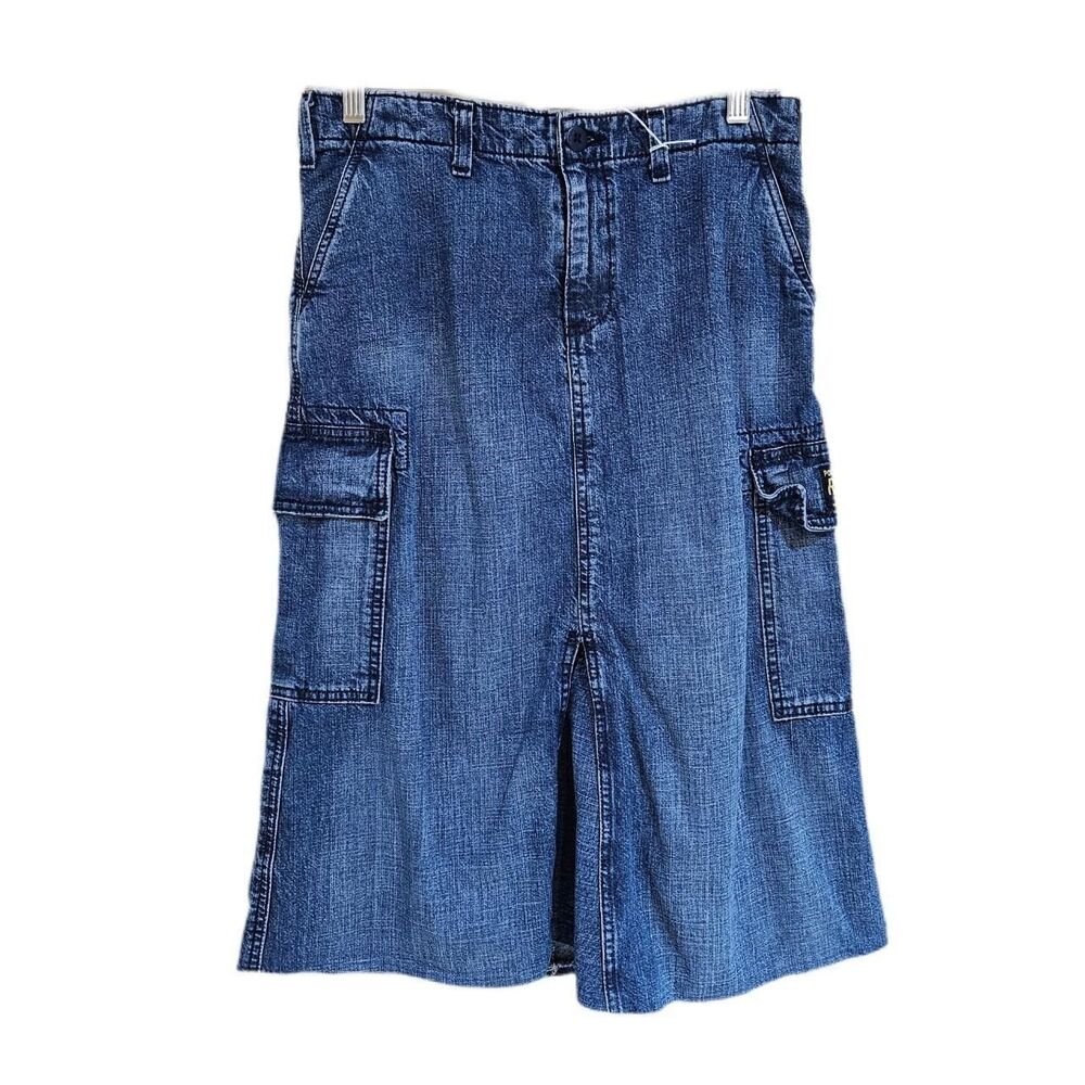 90s y2k streetwear grunge denim cargo midi skirt